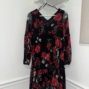 Stella & Julie Black Dress with Red Floral Design